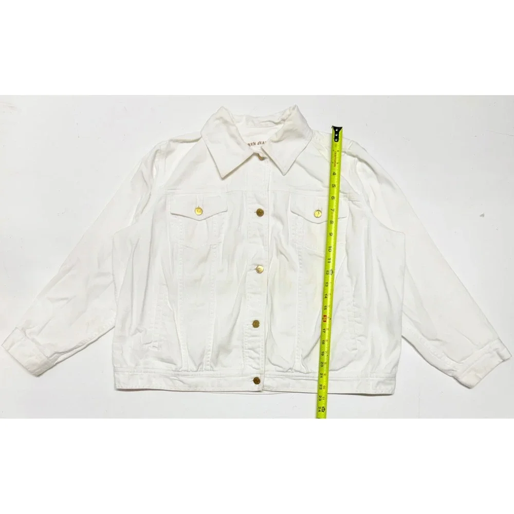 Lauren Jeans Co Ralph Lauren White Denim Trucker Jacket Brass Buttons Cotton L - Picture 1 of 6